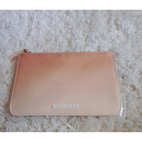 BURBERRY POUCH BAG OMBRE MAKEUP BAG TOILETRY COSMETIC CASE CLEAR PEACH‎ NWT - Picture 3 of 4